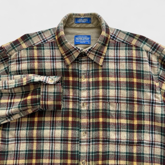 Pendleton Lodge Shirt Mens Large Brown Tartan Flannel 100% Wool Long Sleeves - Picture 2 of 13